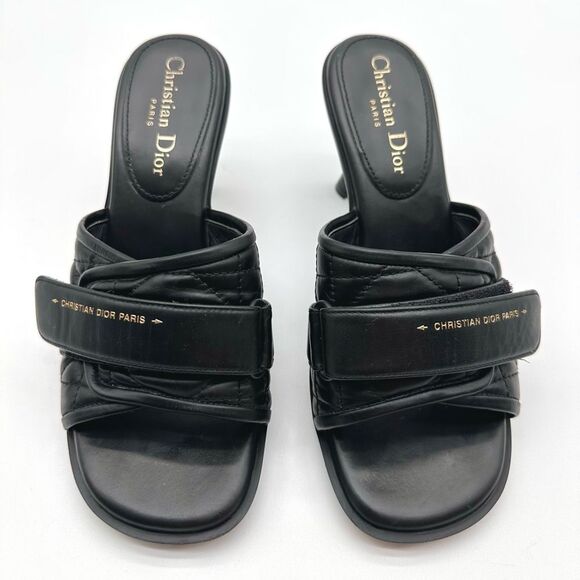 CHRISTIAN DIOR  Quilted Dio(r)evolution 80mm Slide Sandals 37 Black Leather EU37 - Picture 2 of 11
